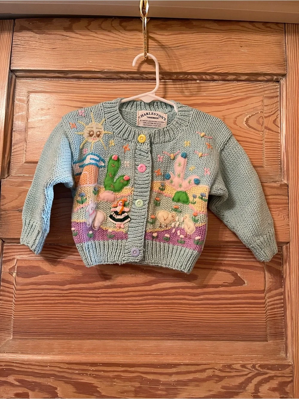 Charleston’s Handmade Embroidered Peruvian Turquoise Girls Baby Sweater